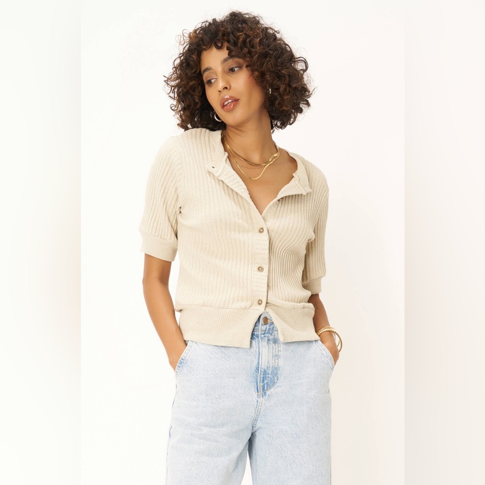 Project Social T  Como Button Front Fitted Sweater Rib Tee - Ash